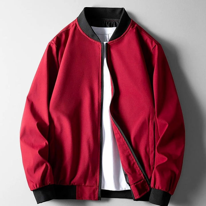 Men's Wind-Resistant Softshell Zip-Up Bomber Jacket - Red