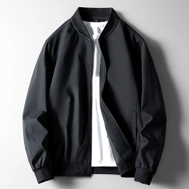 Men's Wind-Resistant Softshell Zip-Up Bomber Jacket - Black