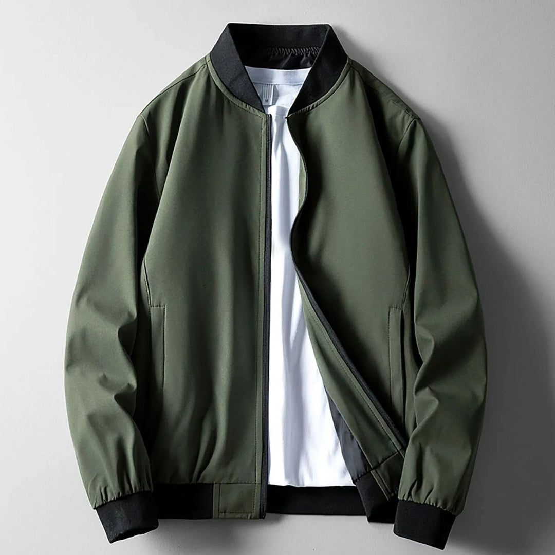 Men's Wind-Resistant Softshell Zip-Up Bomber Jacket - Green