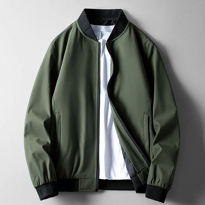 Men's Wind-Resistant Softshell Zip-Up Bomber Jacket - Green