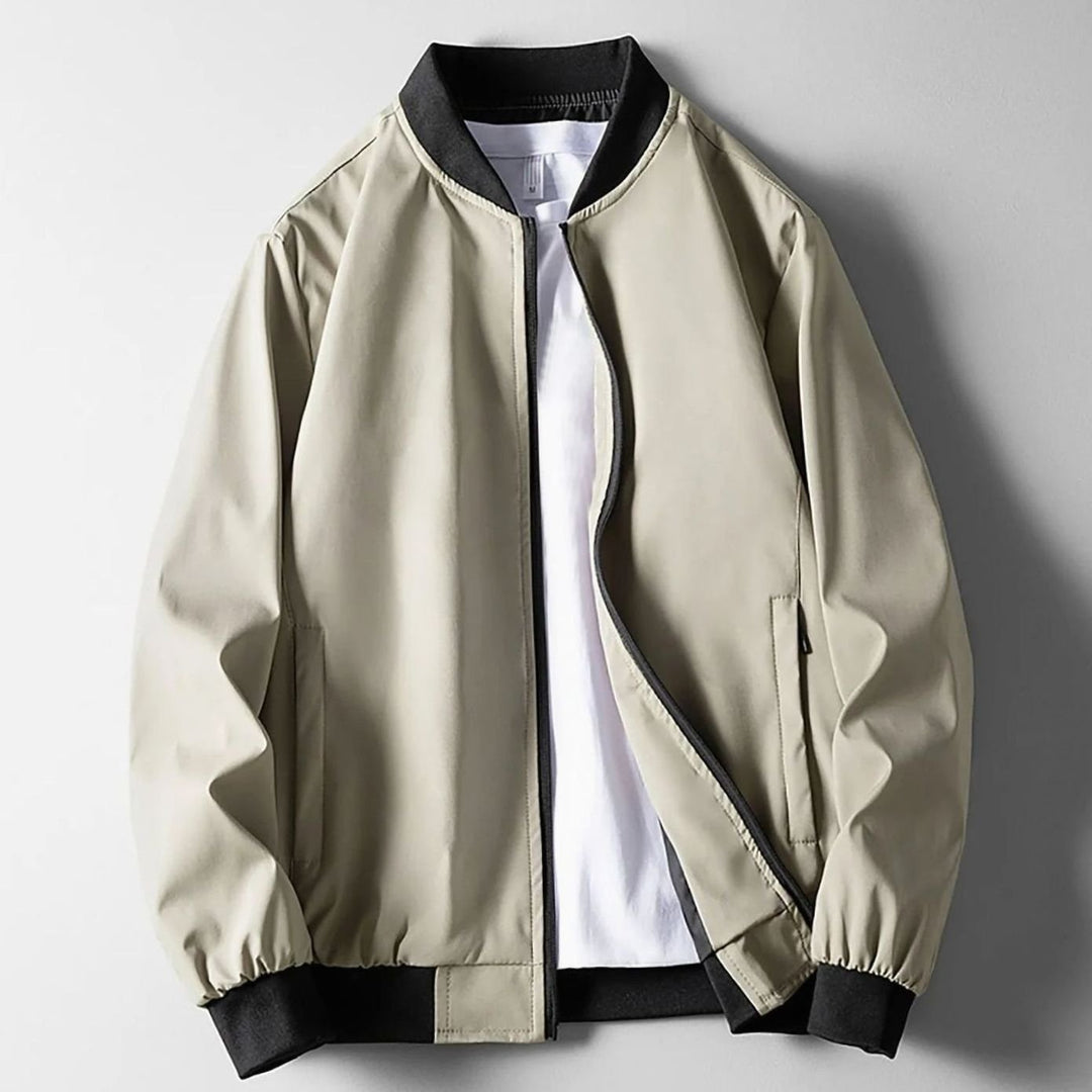 Men's Wind-Resistant Softshell Zip-Up Bomber Jacket - Beige