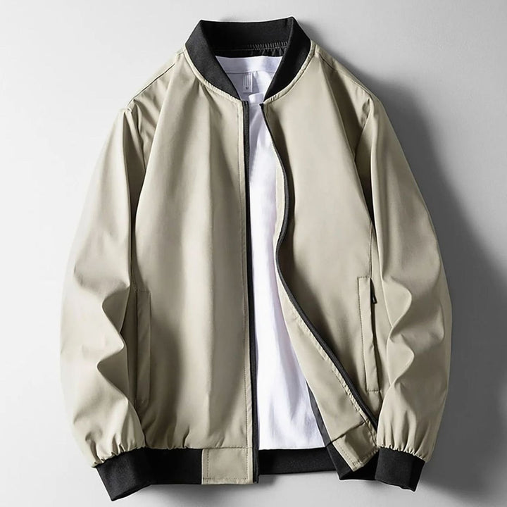 Men's Wind-Resistant Softshell Zip-Up Bomber Jacket - Beige