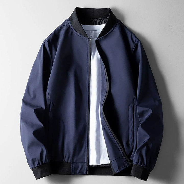 Men's Wind-Resistant Softshell Zip-Up Bomber Jacket - Navy