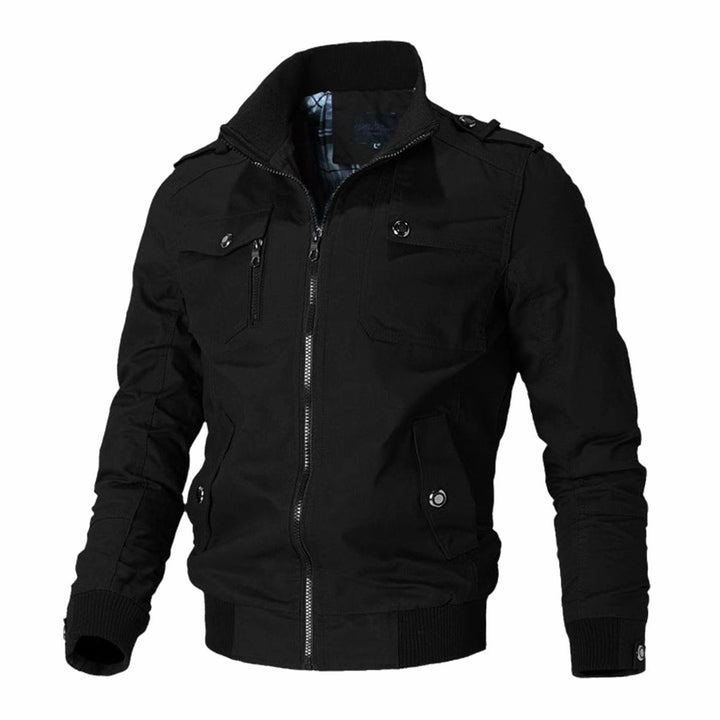 Men's Windproof Multi-Pocket Military Bomber Jacket - Black