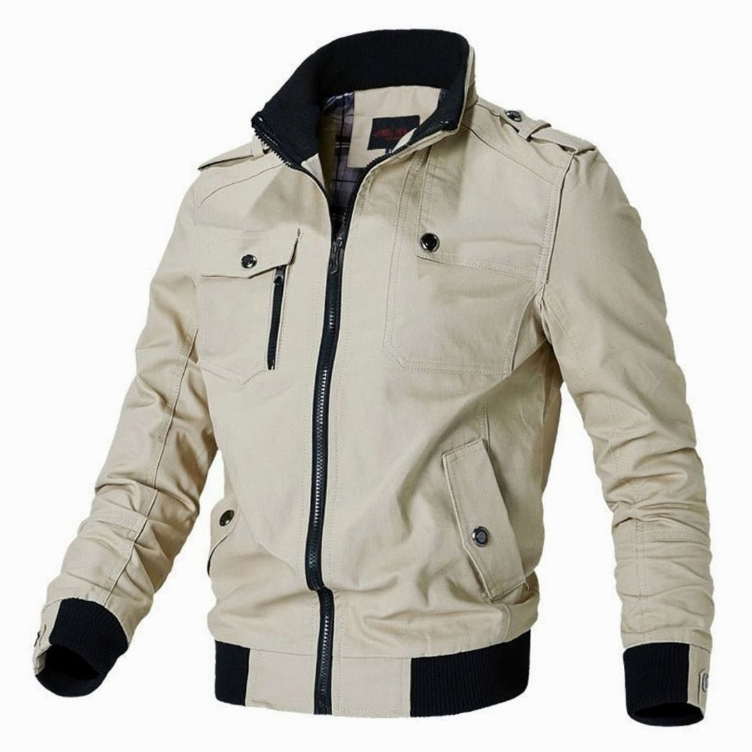 Men's Windproof Multi-Pocket Military Bomber Jacket - White