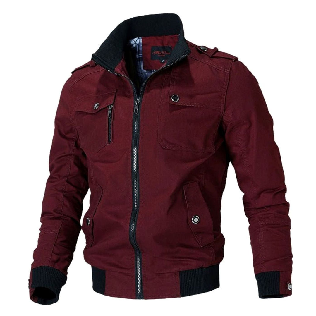Men's Windproof Multi-Pocket Military Bomber Jacket - Red