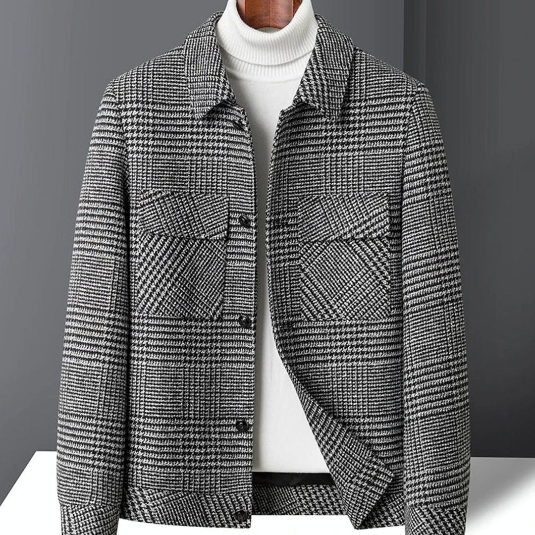 Men's Wool-Blend Check Structured Button-Up Jacket - Grey