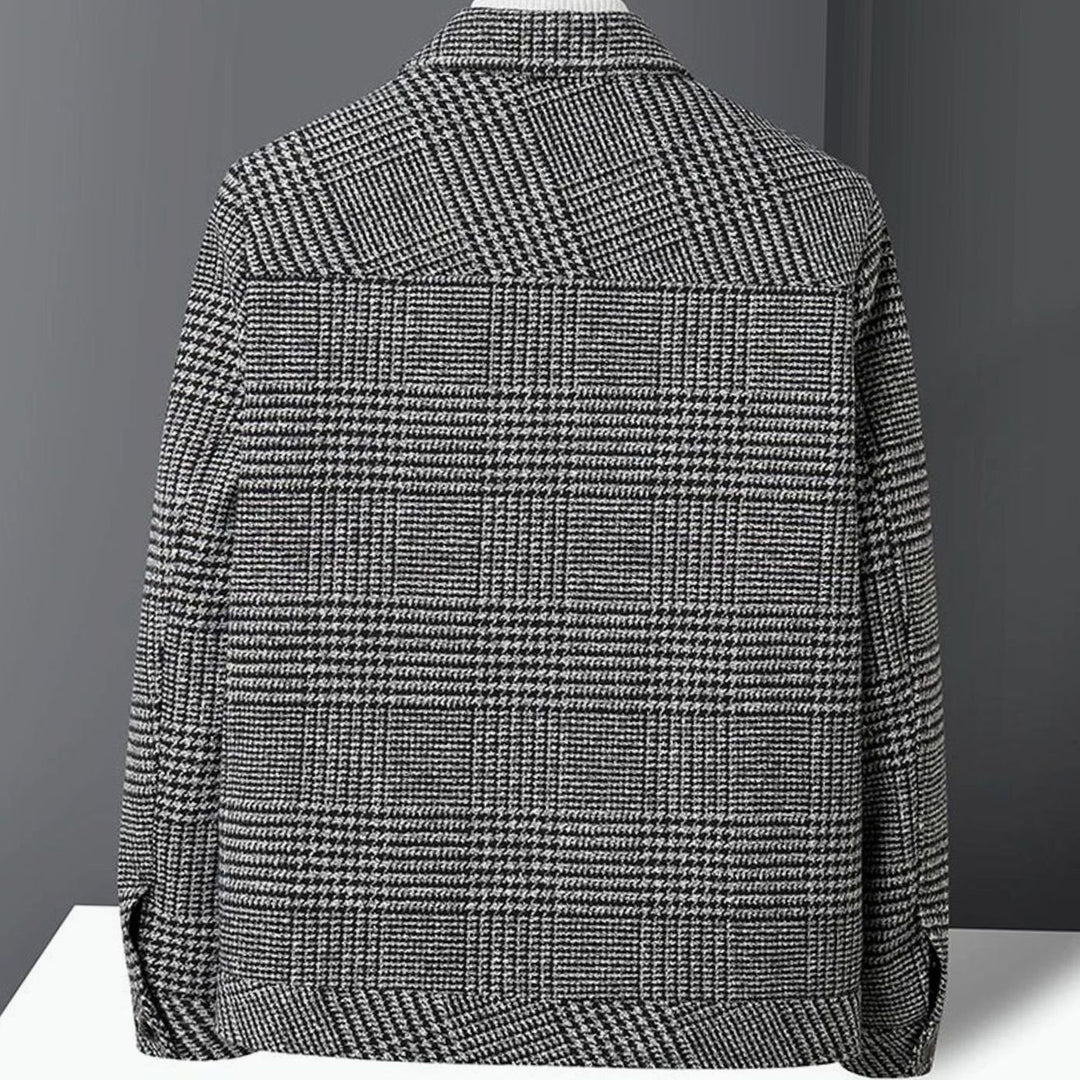 Men's Wool-Blend Check Structured Button-Up Jacket