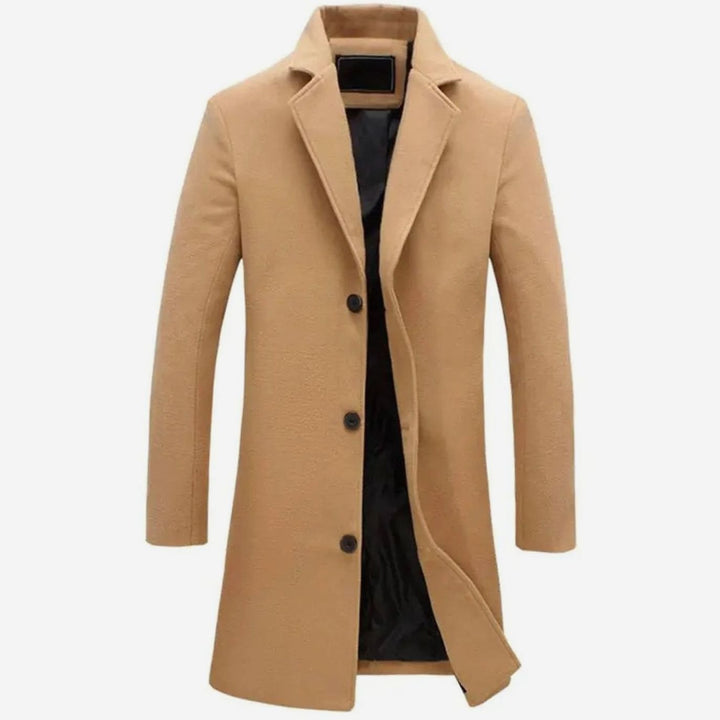 Men's Wool Blend Long Overcoat Notch-Lapel Button-Front