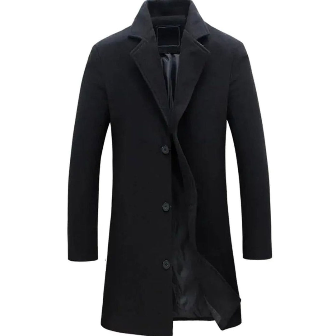 Men's Wool Blend Long Overcoat Notch-Lapel Button-Front