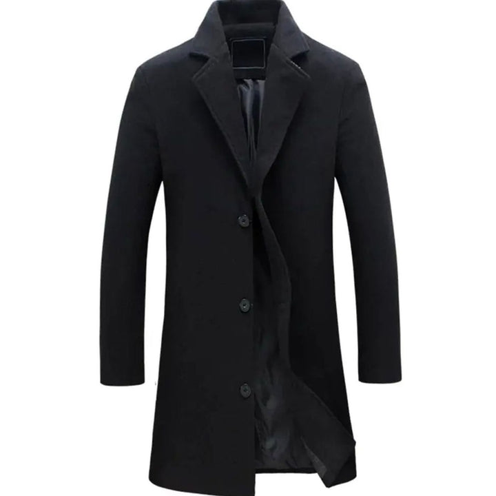 Men's Wool Blend Long Overcoat Notch-Lapel Button-Front