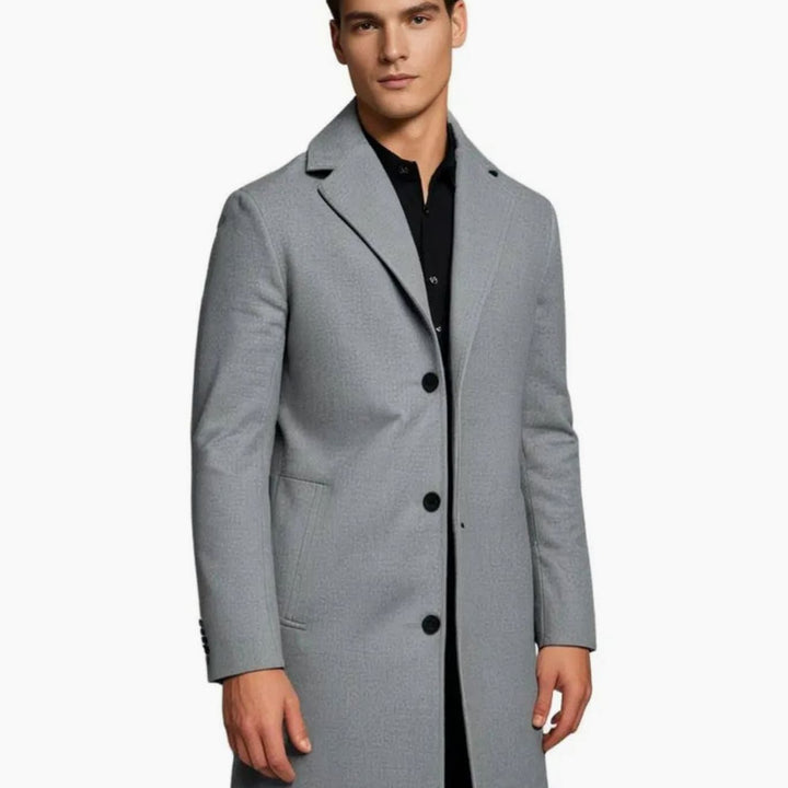 Men's Wool Blend Long Overcoat Notch-Lapel Button-Front