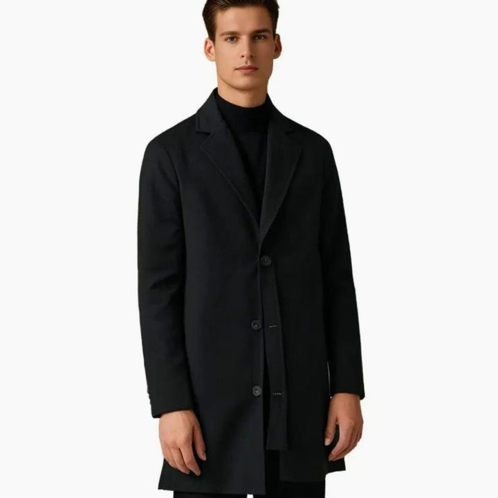 Men's Wool Blend Long Overcoat Notch-Lapel Button-Front
