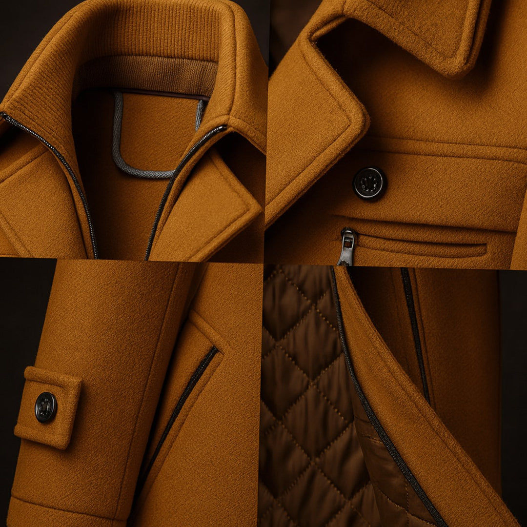 Men's Wool Double-Collar Quilted-Lined Winter Overcoat