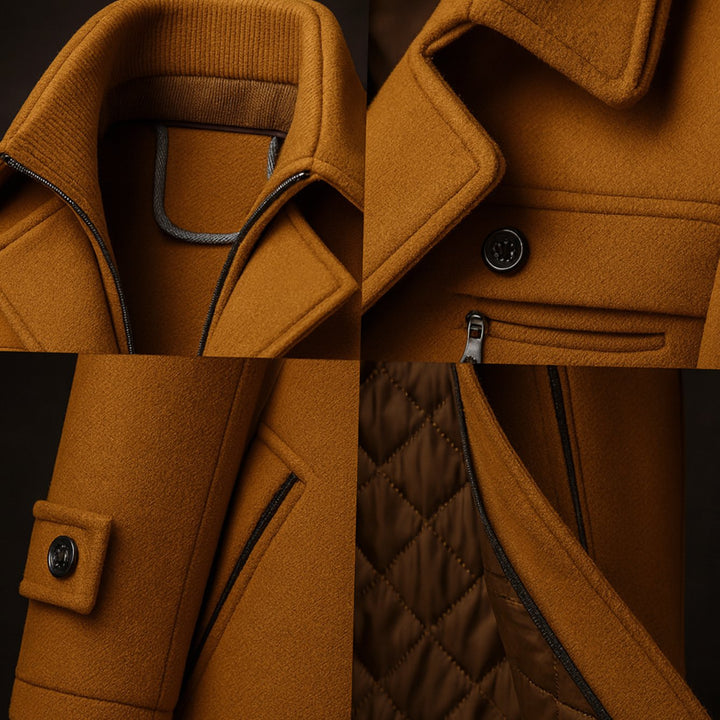 Men's Wool Double-Collar Quilted-Lined Winter Overcoat