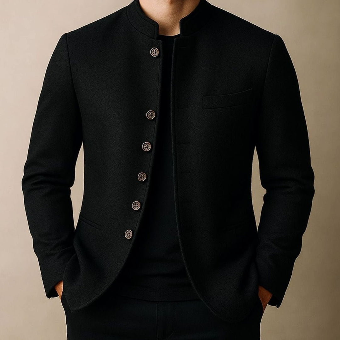 Men's Wool Stand-Collar Button-Front Blazer Jacket