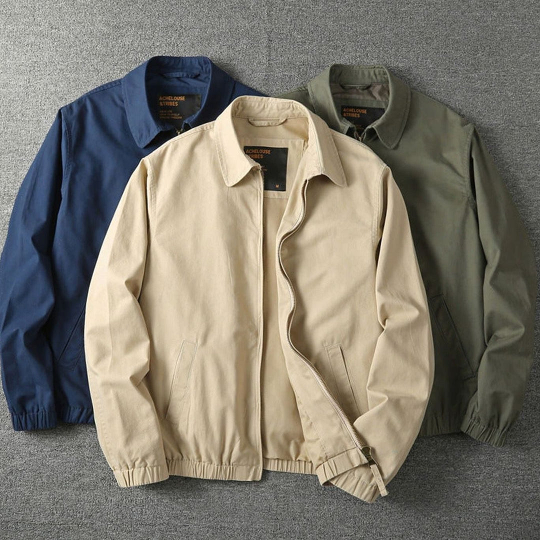 Men's Zip-Up Cotton-Blend Harrington Jacket Elasticated Hem