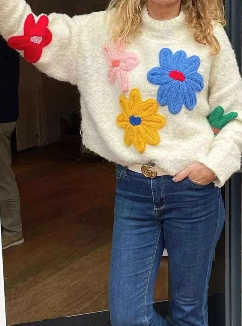 Women's 3D Floral Appliqué Oversized Knitted Jumper