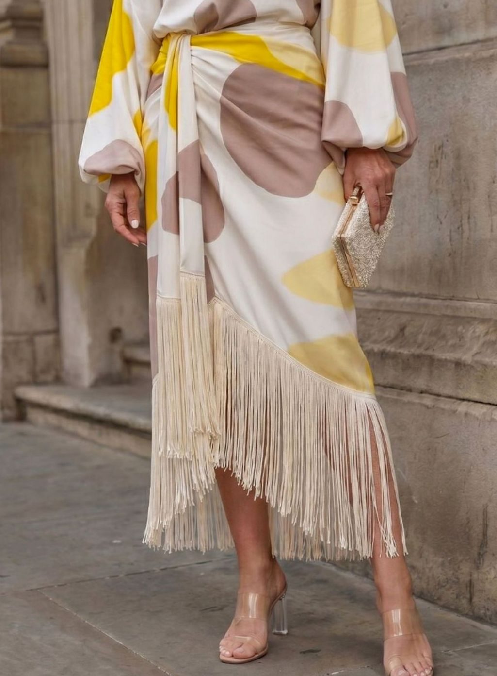 Women's Abstract Print One-Shoulder Fringe Hem Midi Dress
