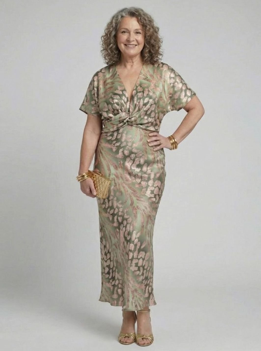 Women's Abstract Print V-Neck Twist-Waist Midi Dress