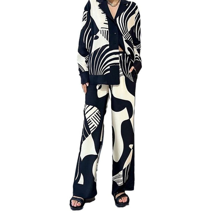 Women's Abstract Print Wide-Leg Shirt Loungewear Co-ord Set