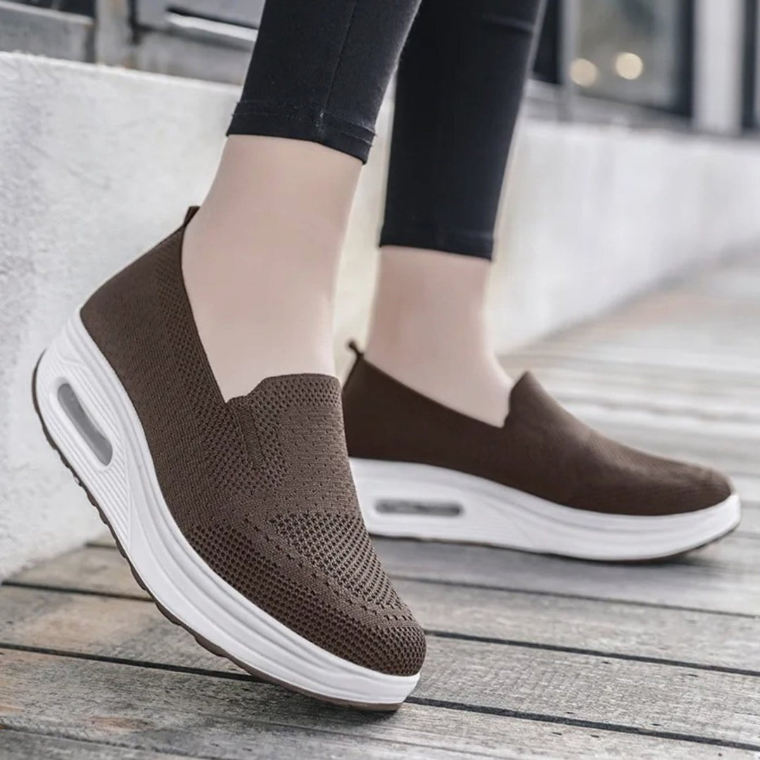 Women's Air-Cushion Slip-On Knit Platform Trainers - Coffee