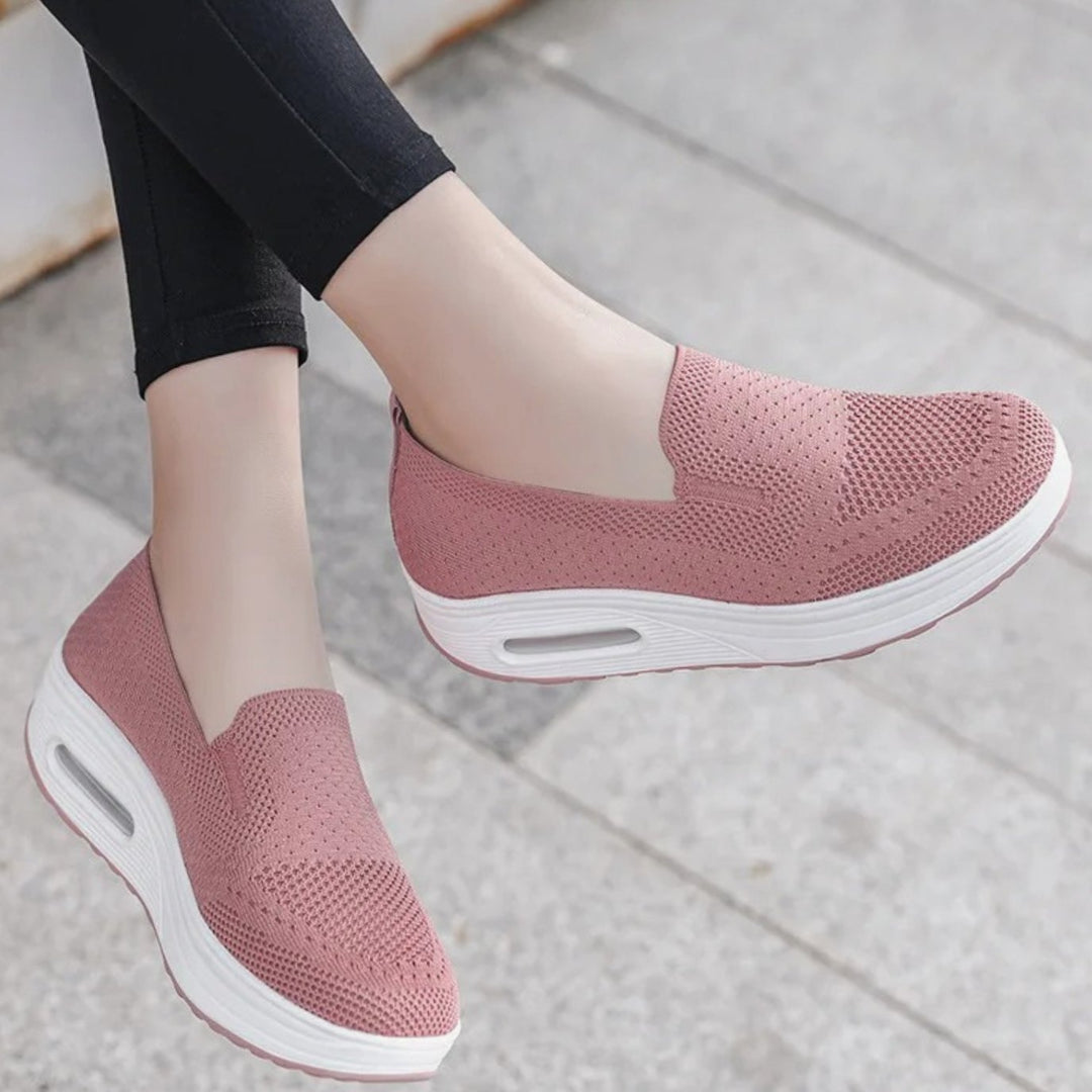Women's Air-Cushion Slip-On Knit Platform Trainers - Pink