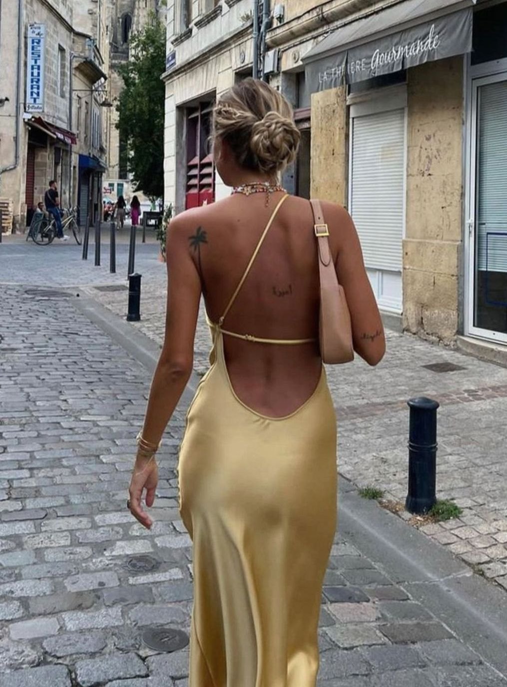 Women's Backless Satin Slip Midi Dress Open Back Side Slit