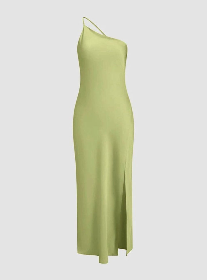 Women's Backless Satin Slip Midi Dress Open Back Side Slit