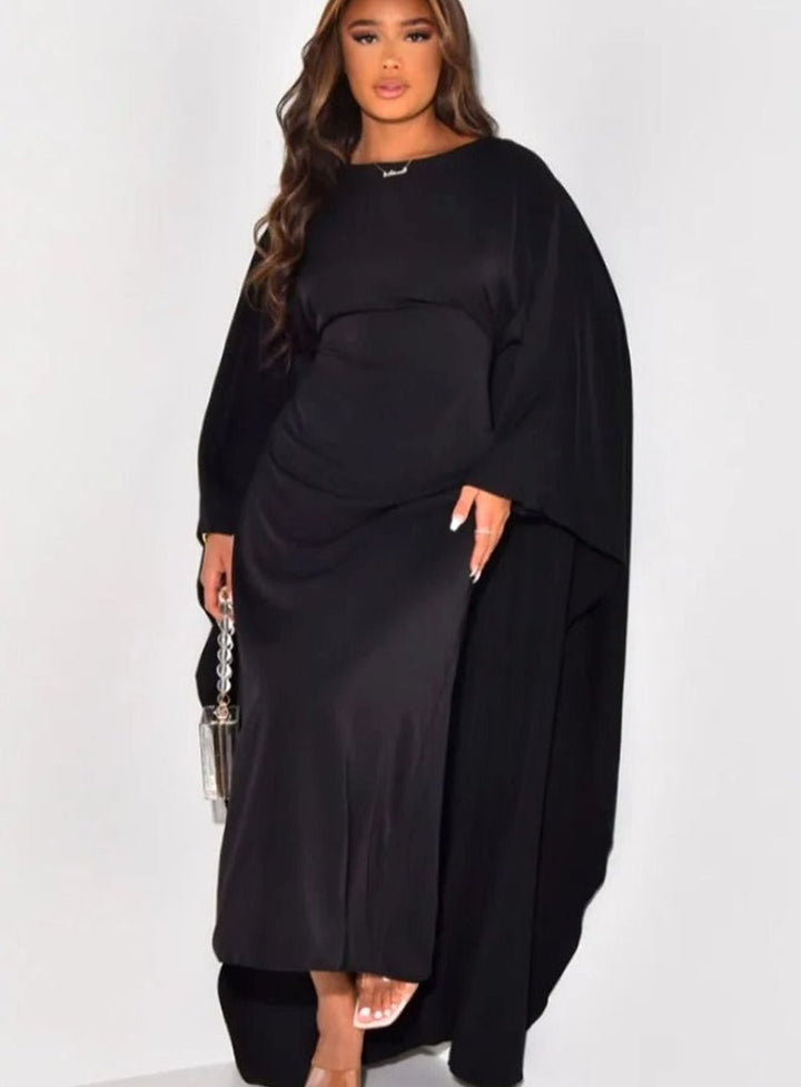 Women's Batwing Sleeve Round-Neck Maxi Dress - Black
