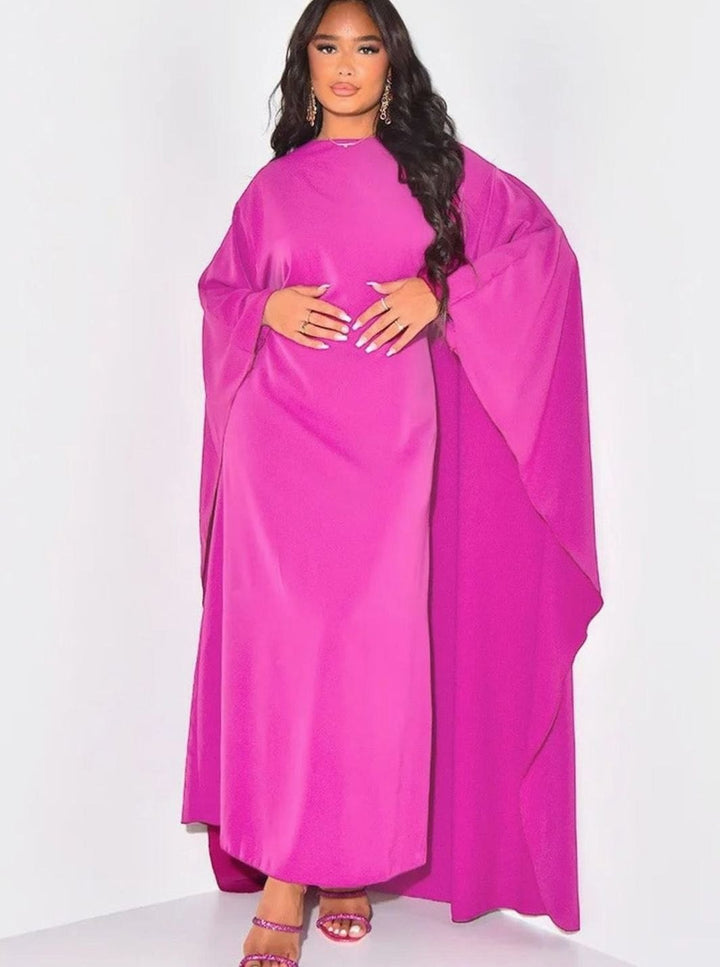 Women's Batwing Sleeve Round-Neck Maxi Dress - Pink