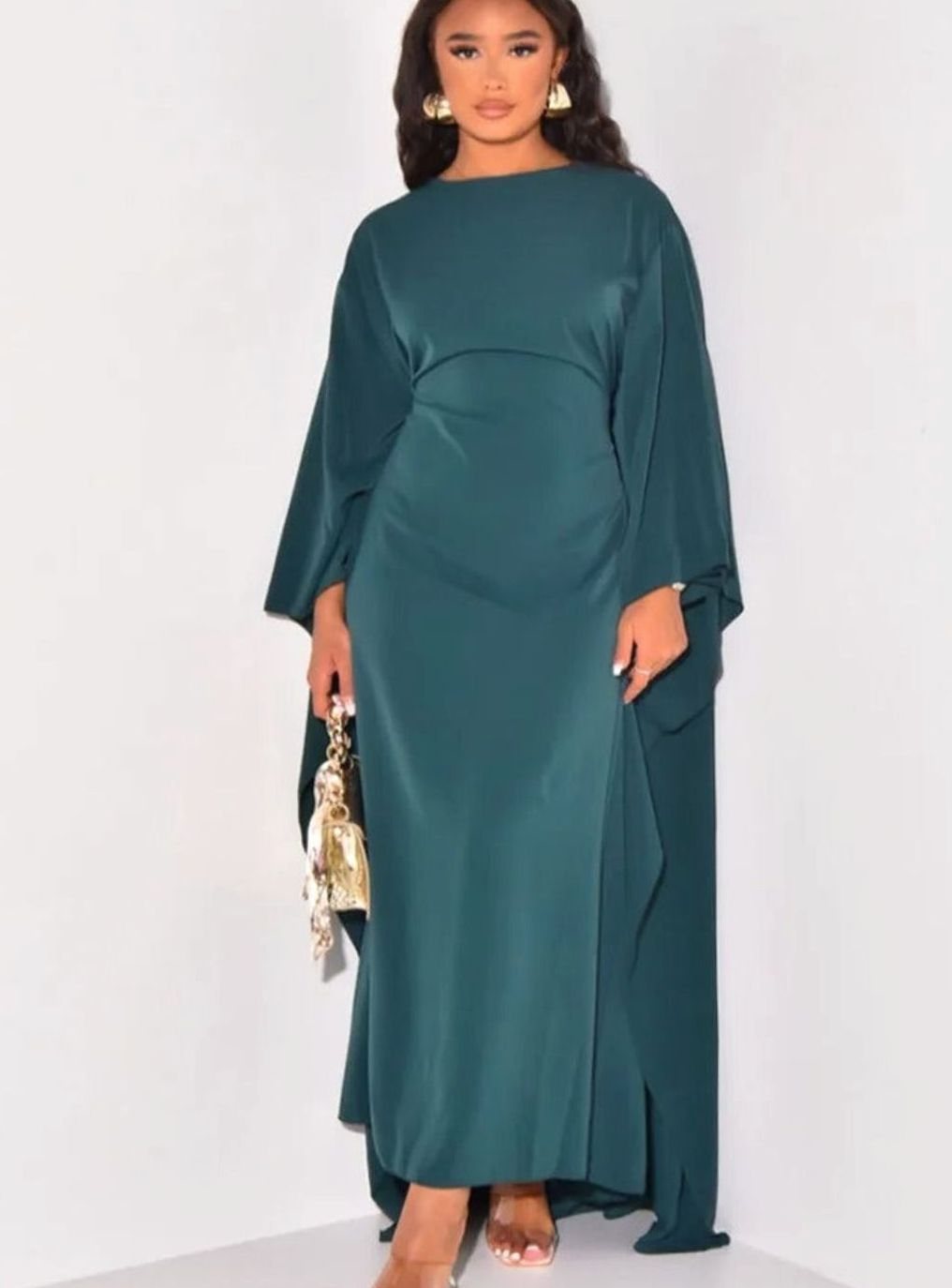 Women's Batwing Sleeve Round-Neck Maxi Dress - Green