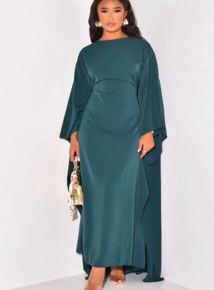 Women's Batwing Sleeve Round-Neck Maxi Dress - Green