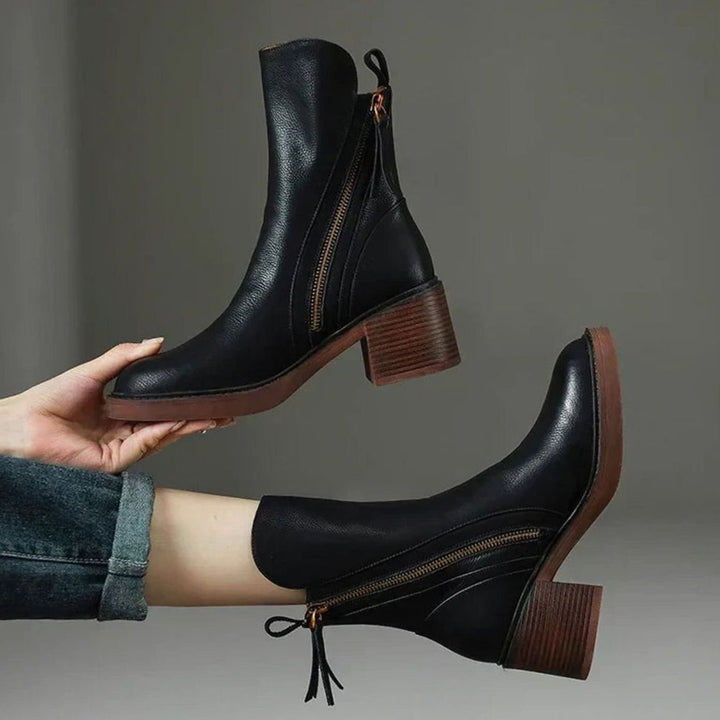 Women's Black Block-Heel Side-Zip Ankle Boots - Black