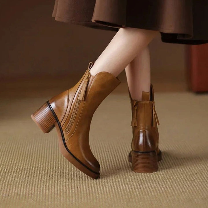 Women's Black Block-Heel Side-Zip Ankle Boots