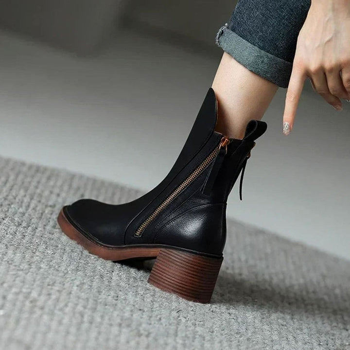 Women's Black Block-Heel Side-Zip Ankle Boots