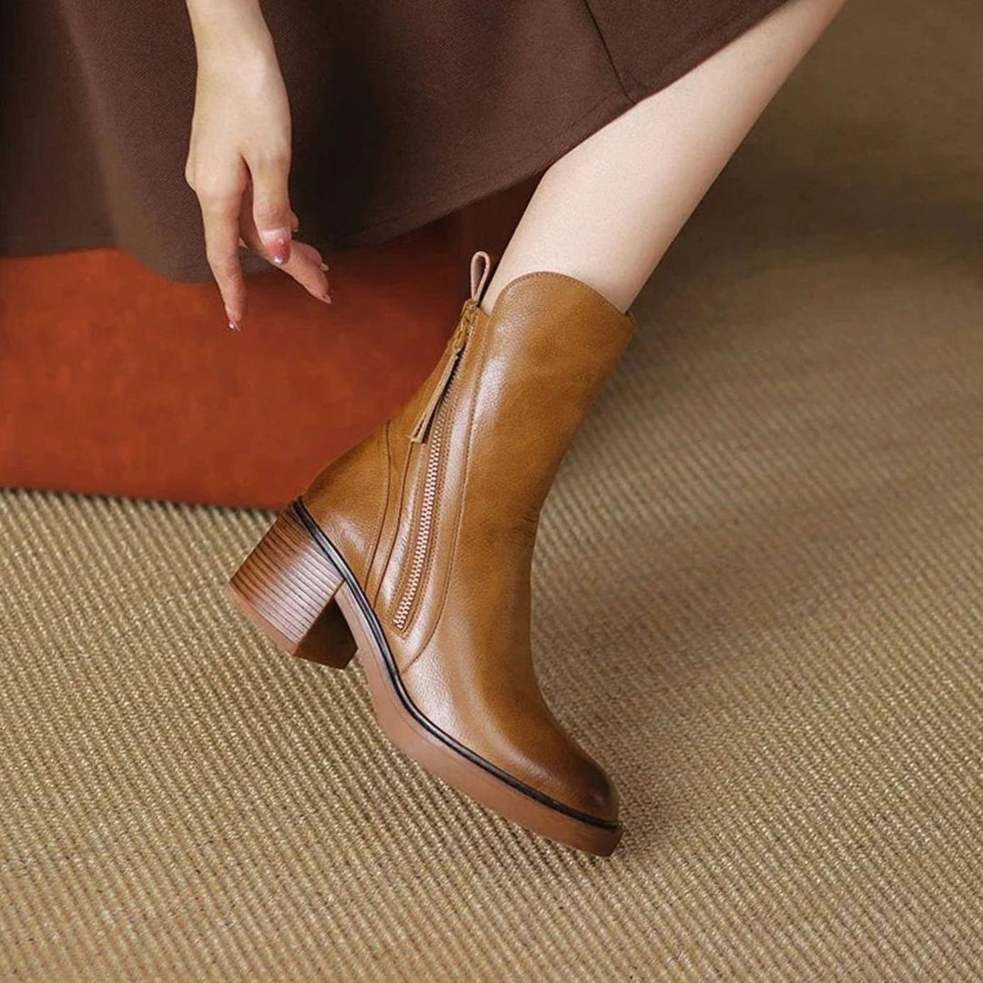 Women's Black Block-Heel Side-Zip Ankle Boots