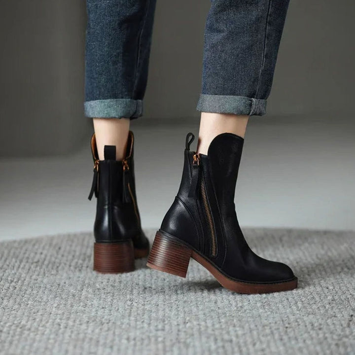 Women's Black Block-Heel Side-Zip Ankle Boots