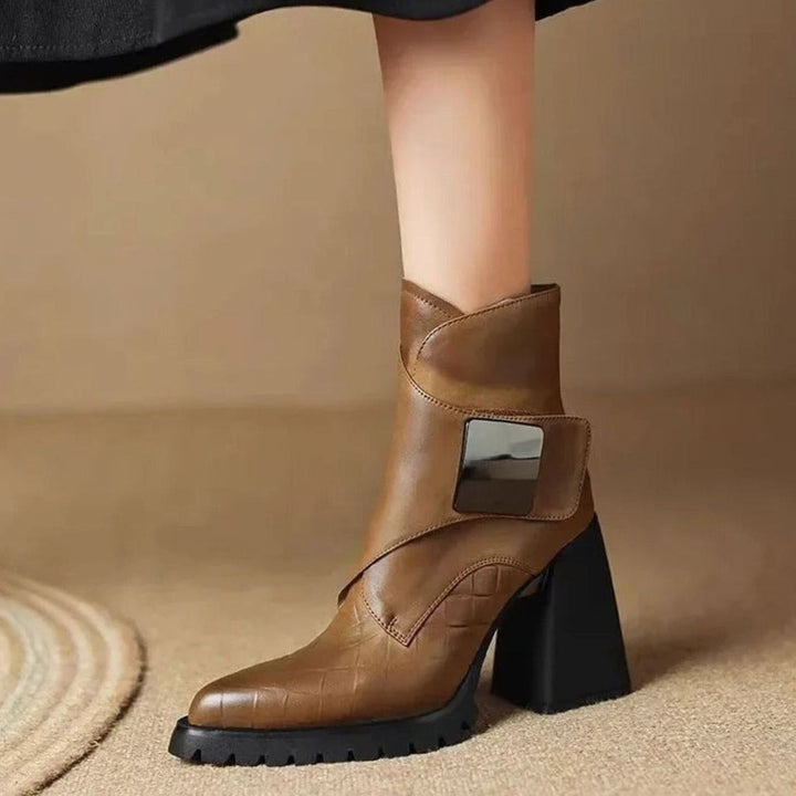 Women's Black Chelsea Boots Block Heel Metal-Buckle Ankle Boots - Khaki