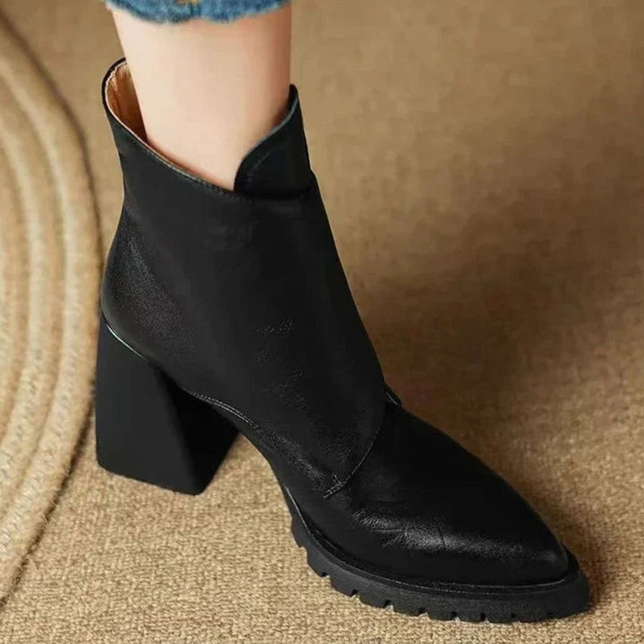 Women's Black Chelsea Boots Block Heel Metal-Buckle Ankle Boots