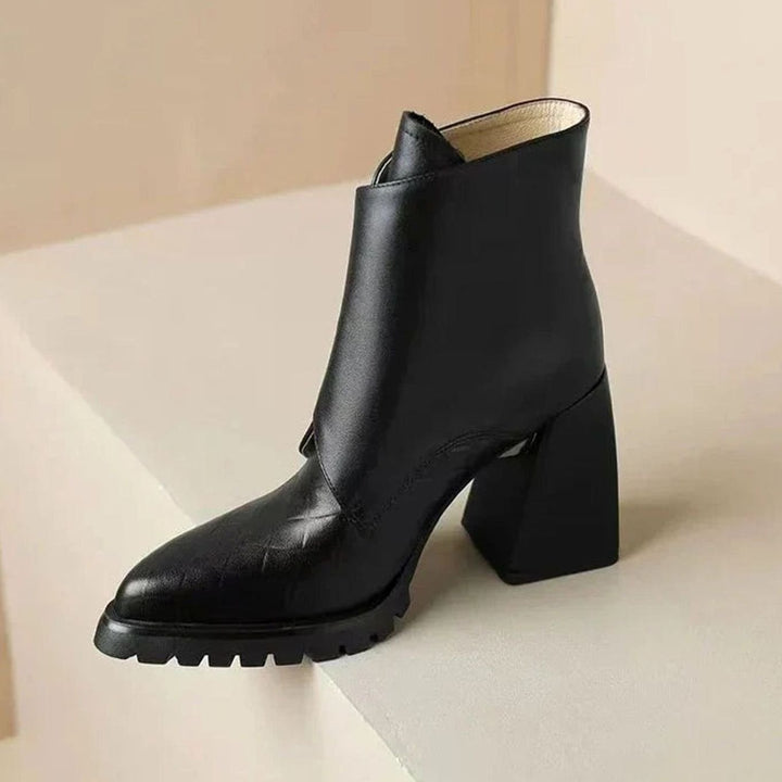 Women's Black Chelsea Boots Block Heel Metal-Buckle Ankle Boots