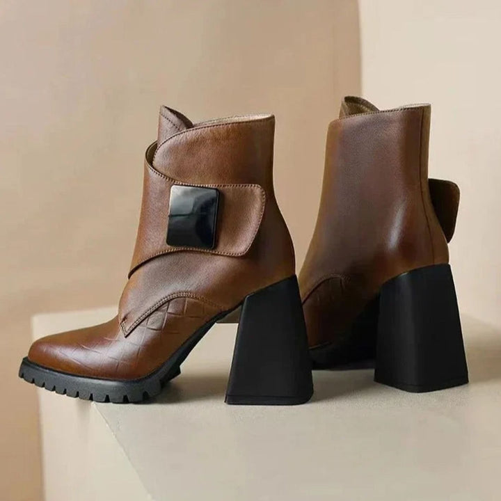 Women's Black Chelsea Boots Block Heel Metal-Buckle Ankle Boots