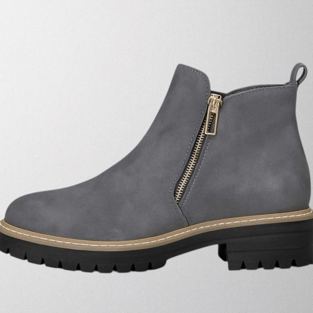 Women's Black Chelsea Boots Round-Toe Side-Zip Ankle Boots - Grey