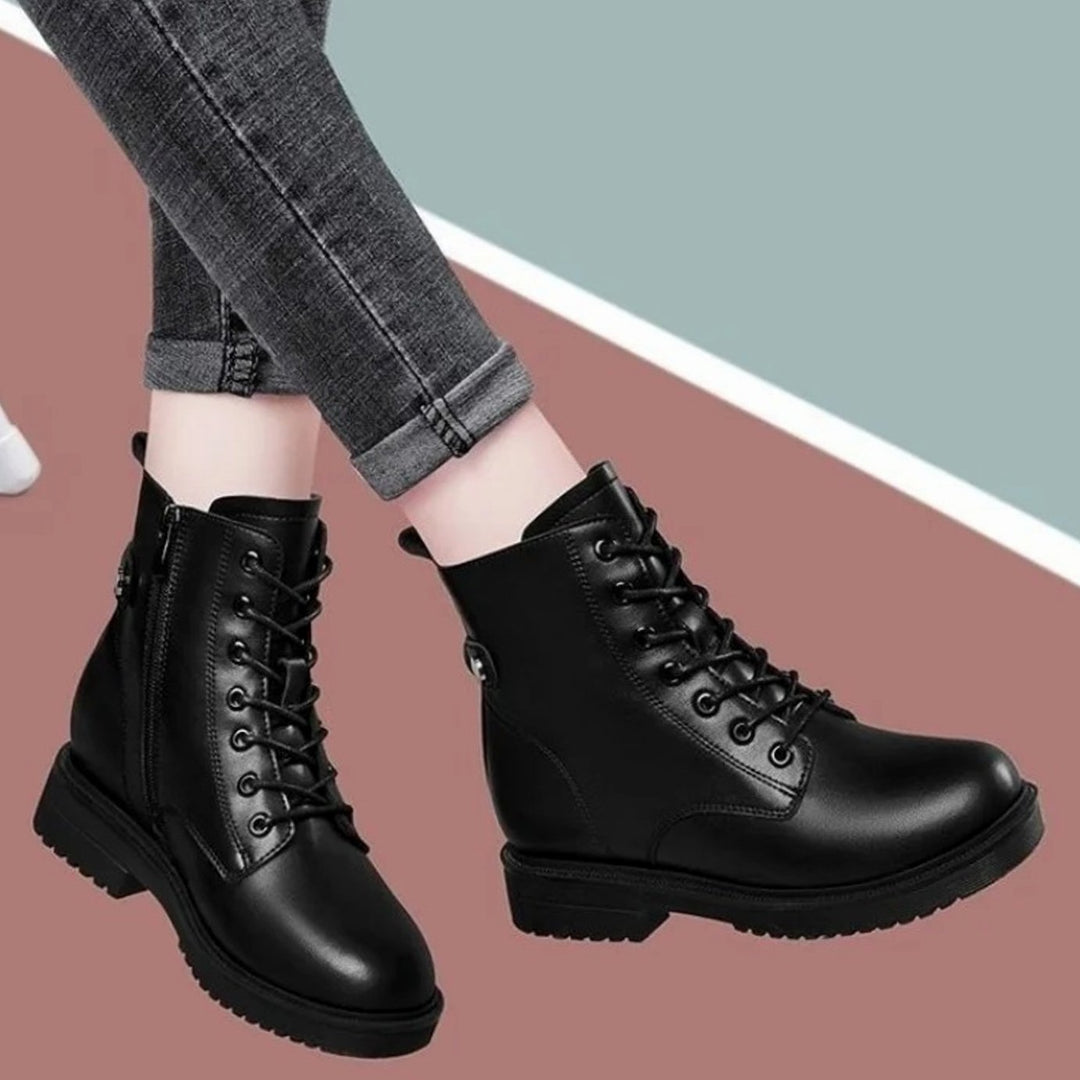 Women's Black Lace-Up Side-Zip Fashion Ankle Boots