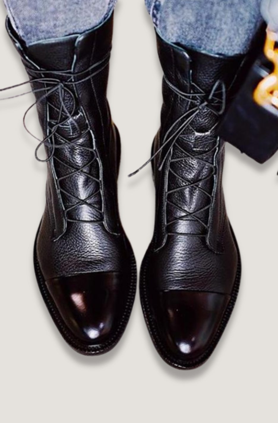 Women's Black Leather Lace-Up Cap-Toe Ankle Boots