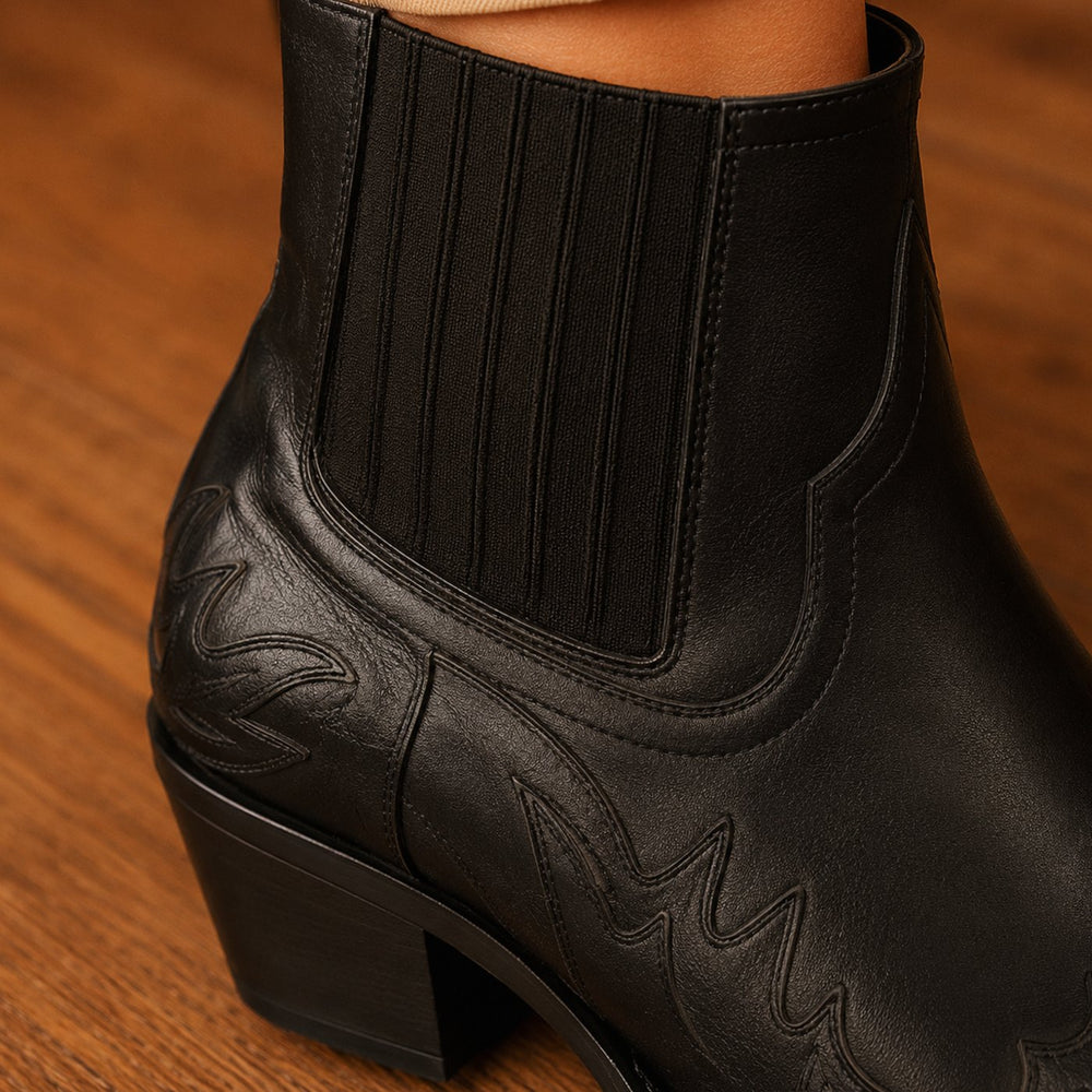 Women's Black Leather Western Ankle Cowboy Boots