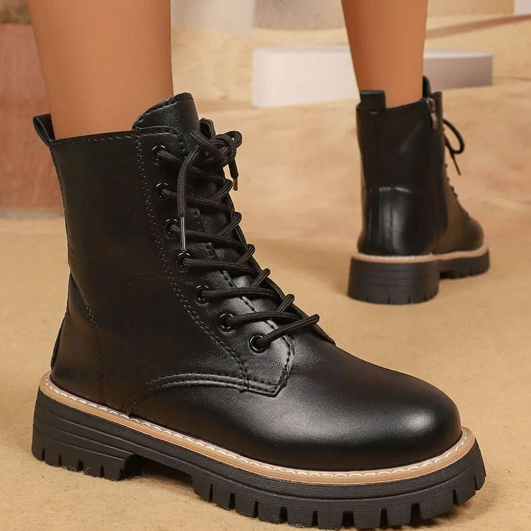 Women's Black Platform Lace-Up Ankle Combat Boots