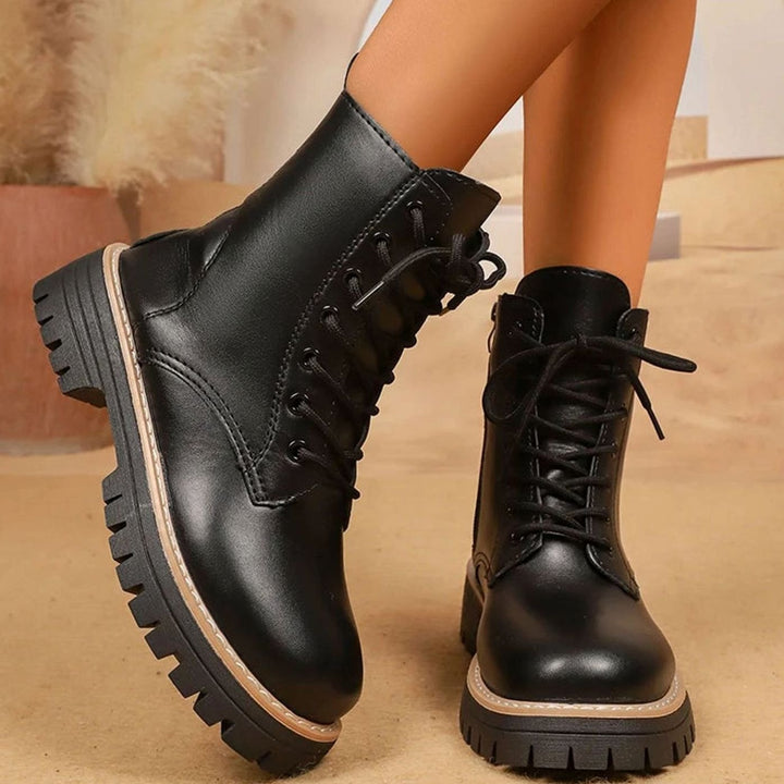 Women's Black Platform Lace-Up Ankle Combat Boots