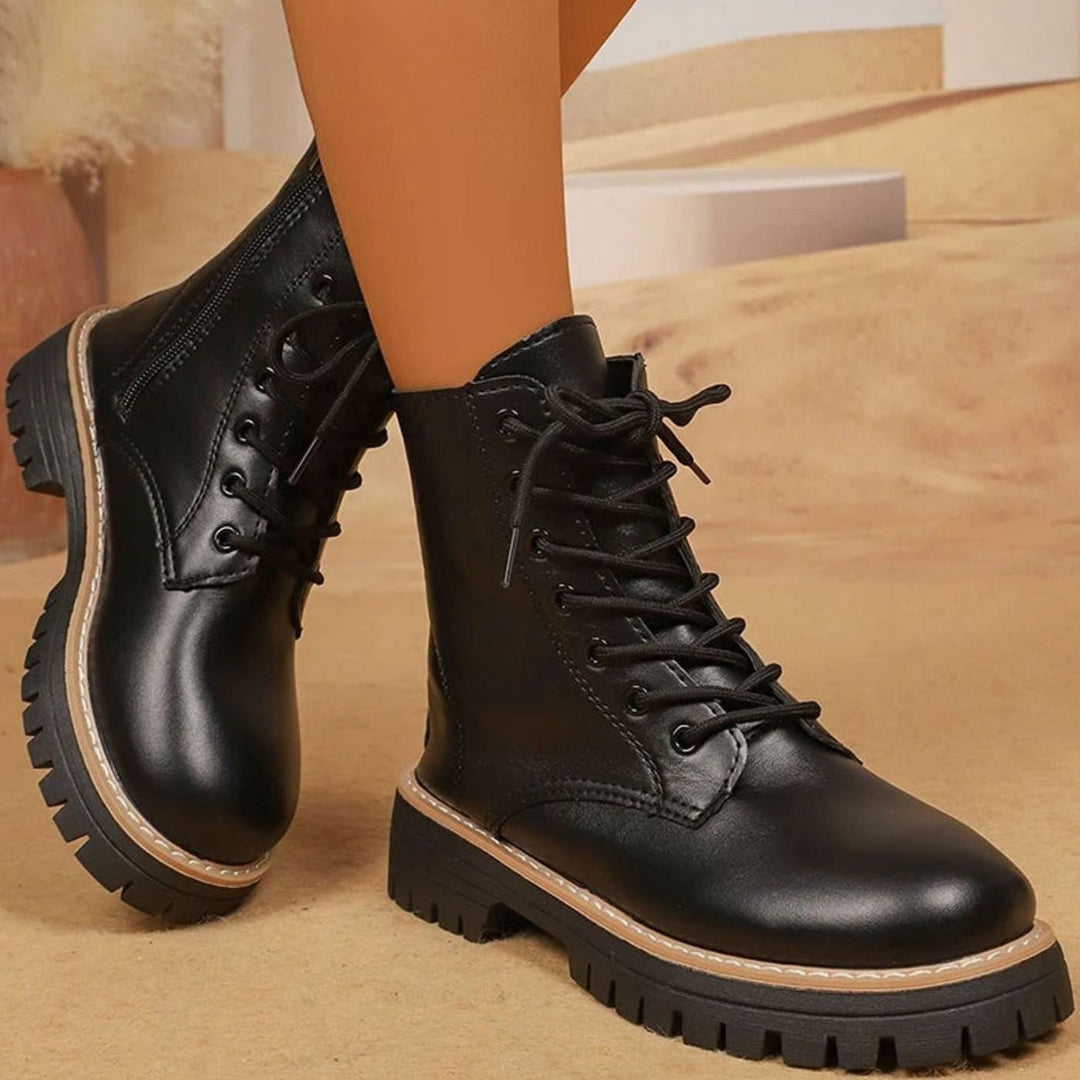 Women's Black Platform Lace-Up Ankle Combat Boots