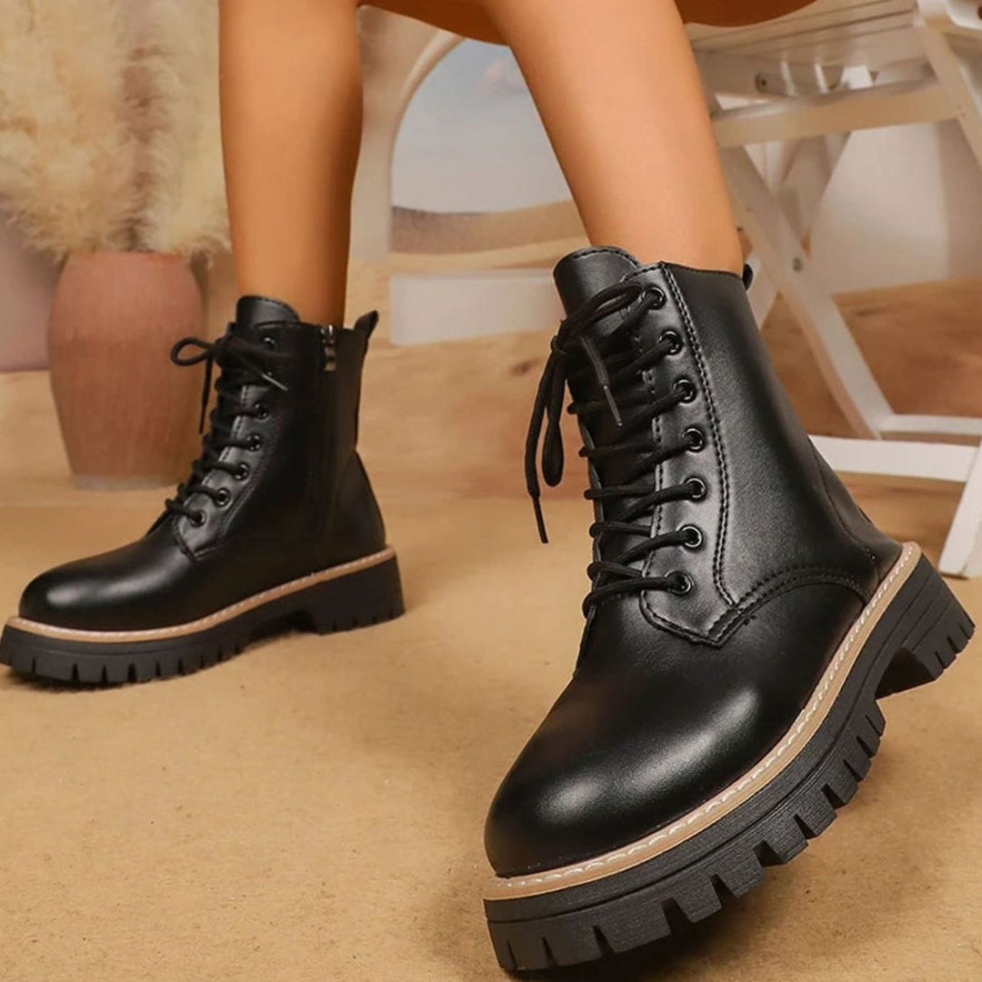 Women's Black Platform Lace-Up Ankle Combat Boots